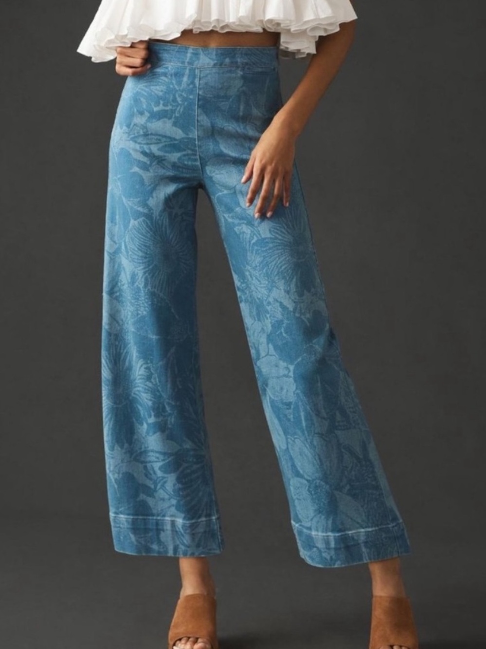 PILCRO ANTHRO THE SKIPPER HIGH RISE WIDE LEG CROPPED DENIM FLORAL JEANS sz 30